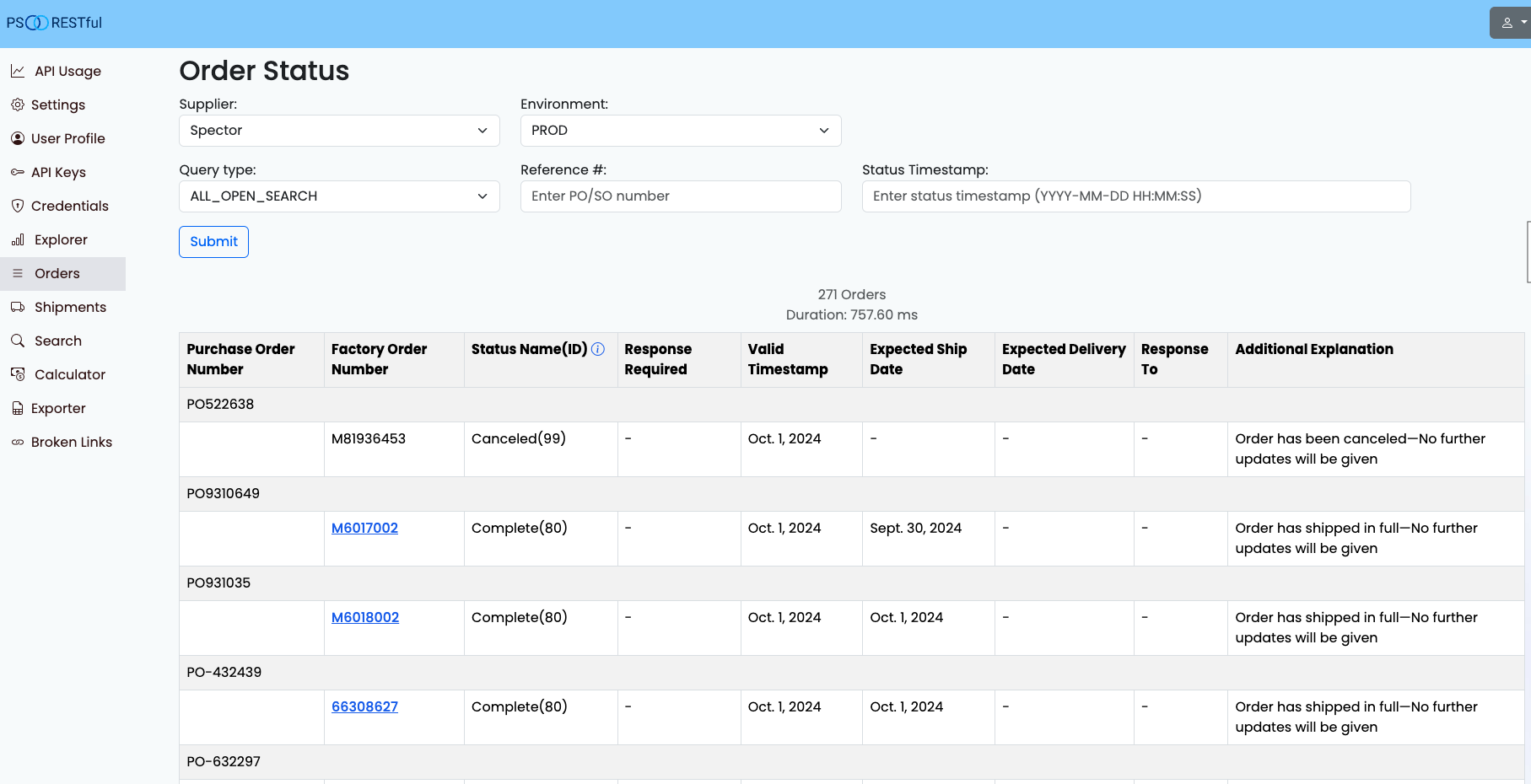 order status ui