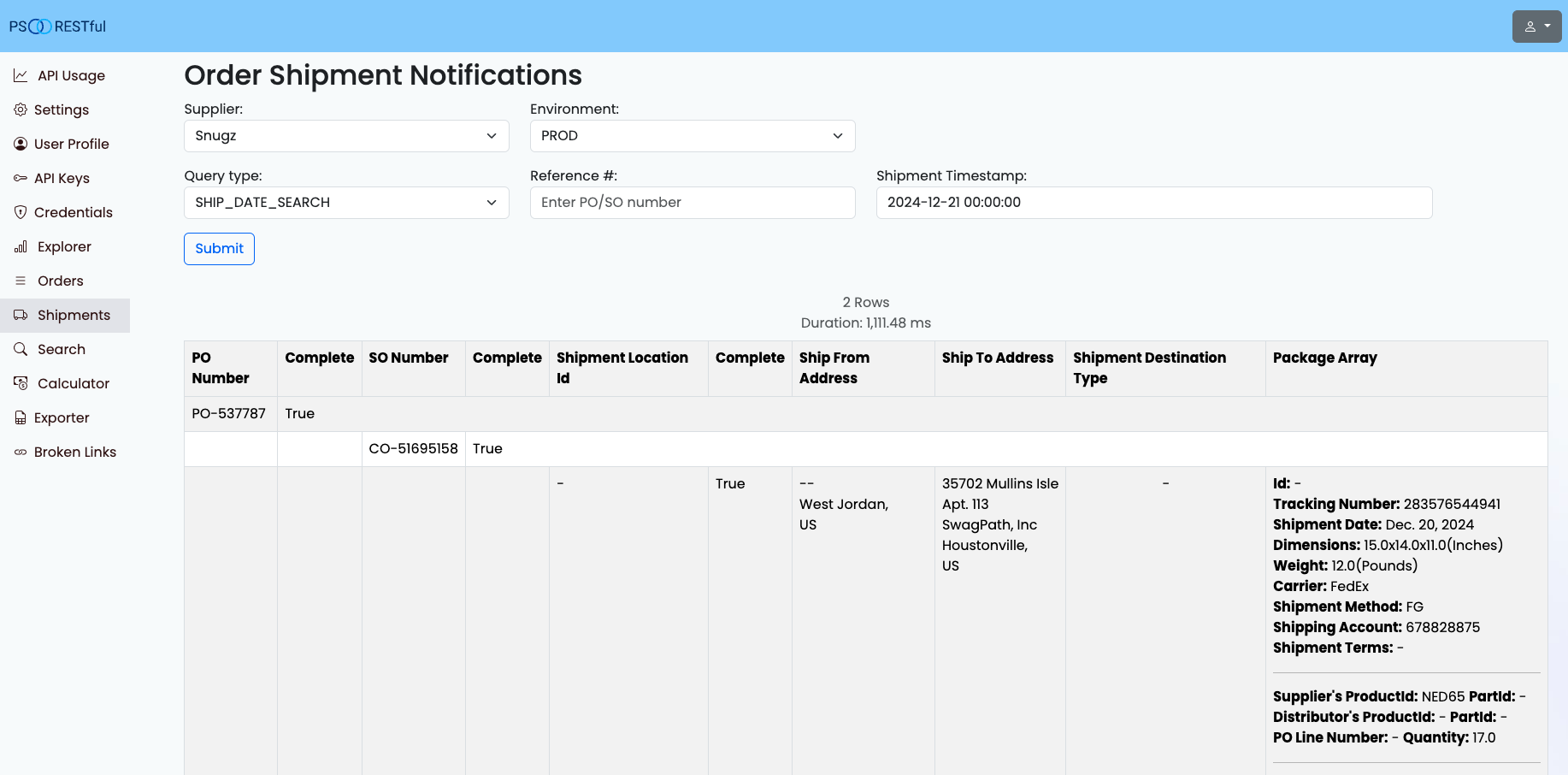 shipments tracking ui